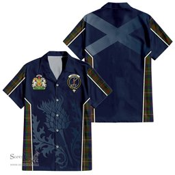 ScotsTee Shop Scottish Fraser Hunting Clan Scottish Crest and Scottish Thistle Sport Tartan Short Sleeve Shirt