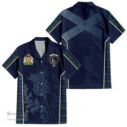 ScotsTee Shop Scottish Fletcher Ancient Clan Scottish Crest and Scottish Thistle Sport Tartan Short Sleeve Shirt