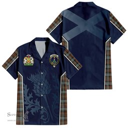 ScotsTee Shop Scottish Ferguson Weathered Clan Scottish Crest and Scottish Thistle Sport Tartan Short Sleeve Shirt
