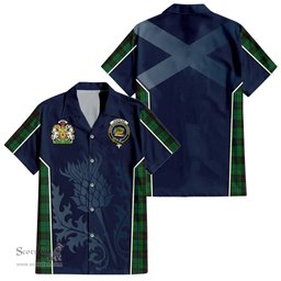 ScotsTee Shop Scottish Douglas Black Clan Scottish Crest and Scottish Thistle Sport Tartan Short Sleeve Shirt