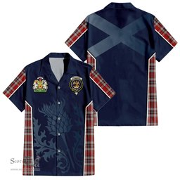 ScotsTee Shop Scottish Drummond of Perth Dress Clan Scottish Crest and Scottish Thistle Sport Tartan Short Sleeve Shirt