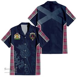 ScotsTee Shop Scottish Crawford Ancient Clan Scottish Crest and Scottish Thistle Sport Tartan Short Sleeve Shirt