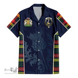 ScotsTee Shop Scottish Dewar Clan Scottish Crest and Scottish Thistle Sport Tartan Short Sleeve Shirt
