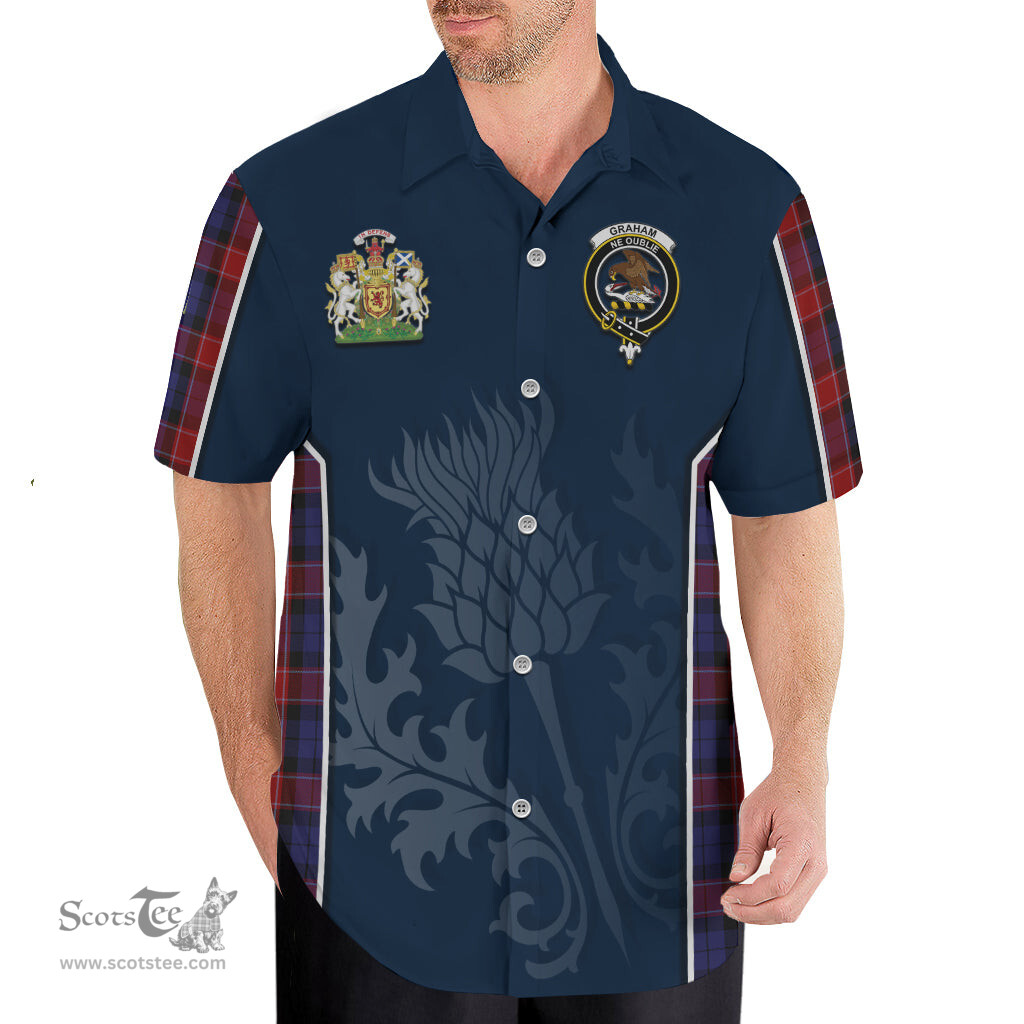 ScotsTee Shop Scottish Graham of Menteith Red Clan Scottish Crest and Scottish Thistle Sport Tartan Short Sleeve Shirt