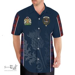 ScotsTee Shop Scottish Graham of Menteith Red Clan Scottish Crest and Scottish Thistle Sport Tartan Short Sleeve Shirt