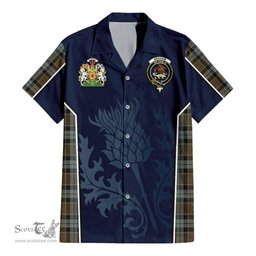 ScotsTee Shop Scottish Graham of Menteith Weathered Clan Scottish Crest and Scottish Thistle Sport Tartan Short Sleeve Shirt