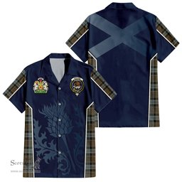 ScotsTee Shop Scottish Graham of Menteith Weathered Clan Scottish Crest and Scottish Thistle Sport Tartan Short Sleeve Shirt