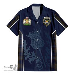 ScotsTee Shop Scottish Douglas Brown Clan Scottish Crest and Scottish Thistle Sport Tartan Short Sleeve Shirt