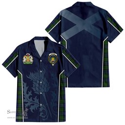 ScotsTee Shop Scottish Dundas Clan Scottish Crest and Scottish Thistle Sport Tartan Short Sleeve Shirt