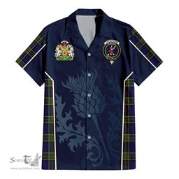 ScotsTee Shop Scottish Colquhoun Modern Clan Scottish Crest and Scottish Thistle Sport Tartan Short Sleeve Shirt