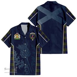 ScotsTee Shop Scottish Colquhoun Modern Clan Scottish Crest and Scottish Thistle Sport Tartan Short Sleeve Shirt