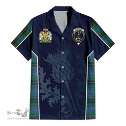 ScotsTee Shop Scottish Davidson Ancient Clan Scottish Crest and Scottish Thistle Sport Tartan Short Sleeve Shirt