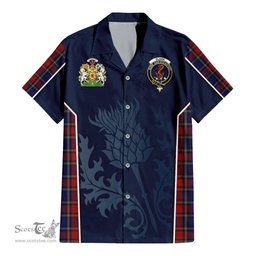 ScotsTee Shop Scottish Clark Red Clan Scottish Crest and Scottish Thistle Sport Tartan Short Sleeve Shirt