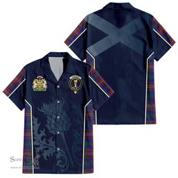 ScotsTee Shop Scottish Chisholm Hunting Modern Clan Scottish Crest and Scottish Thistle Sport Tartan Short Sleeve Shirt