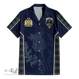 ScotsTee Shop Scottish Davidson of Tulloch Dress Clan Scottish Crest and Scottish Thistle Sport Tartan Short Sleeve Shirt