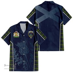 ScotsTee Shop Scottish Ferguson Modern Clan Scottish Crest and Scottish Thistle Sport Tartan Short Sleeve Shirt