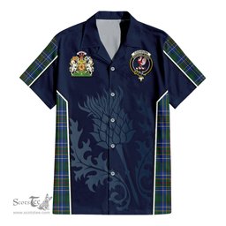 ScotsTee Shop Scottish Cockburn Ancient Clan Scottish Crest and Scottish Thistle Sport Tartan Short Sleeve Shirt