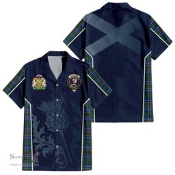 ScotsTee Shop Scottish Cockburn Ancient Clan Scottish Crest and Scottish Thistle Sport Tartan Short Sleeve Shirt