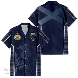 ScotsTee Shop Scottish Clark (Lion) Clan Scottish Crest and Scottish Thistle Sport Tartan Short Sleeve Shirt