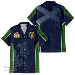 ScotsTee Shop Scottish Forrester or Foster Hunting Clan Scottish Crest and Scottish Thistle Sport Tartan Short Sleeve Shirt