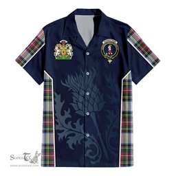 ScotsTee Shop Scottish Dennistoun Clan Scottish Crest and Scottish Thistle Sport Tartan Short Sleeve Shirt
