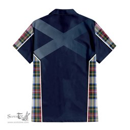 ScotsTee Shop Scottish Dennistoun Clan Scottish Crest and Scottish Thistle Sport Tartan Short Sleeve Shirt
