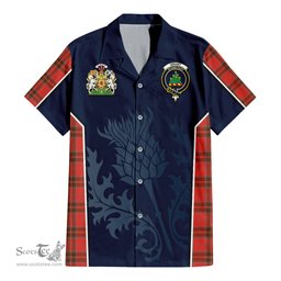 ScotsTee Shop Scottish Grant Weathered Clan Scottish Crest and Scottish Thistle Sport Tartan Short Sleeve Shirt