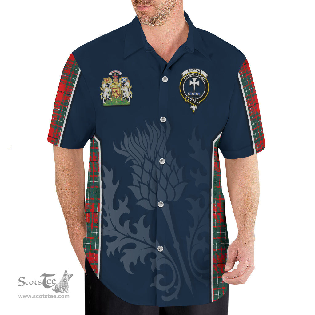 ScotsTee Shop Scottish Cheyne Clan Scottish Crest and Scottish Thistle Sport Tartan Short Sleeve Shirt