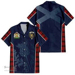 ScotsTee Shop Scottish Ewing Clan Scottish Crest and Scottish Thistle Sport Tartan Short Sleeve Shirt
