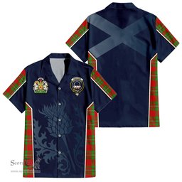 ScotsTee Shop Scottish Grierson Clan Scottish Crest and Scottish Thistle Sport Tartan Short Sleeve Shirt