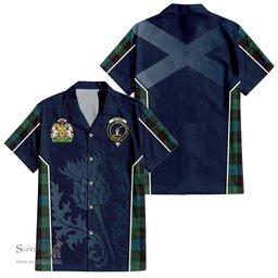 ScotsTee Shop Scottish Guthrie Clan Scottish Crest and Scottish Thistle Sport Tartan Short Sleeve Shirt