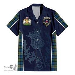 ScotsTee Shop Scottish Colquhoun Ancient Clan Scottish Crest and Scottish Thistle Sport Tartan Short Sleeve Shirt