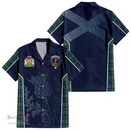ScotsTee Shop Scottish Colquhoun Ancient Clan Scottish Crest and Scottish Thistle Sport Tartan Short Sleeve Shirt