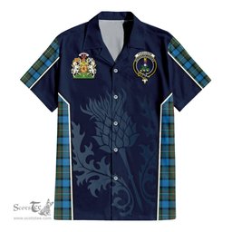 ScotsTee Shop Scottish Fergusson Ancient Clan Scottish Crest and Scottish Thistle Sport Tartan Short Sleeve Shirt