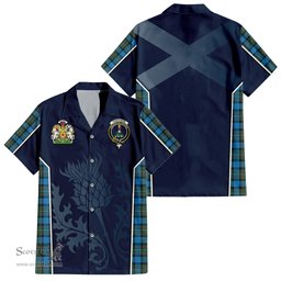 ScotsTee Shop Scottish Fergusson Ancient Clan Scottish Crest and Scottish Thistle Sport Tartan Short Sleeve Shirt