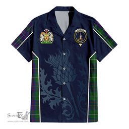 ScotsTee Shop Scottish MacIntyre Inglis Clan Scottish Crest and Scottish Thistle Sport Tartan Short Sleeve Shirt