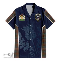 ScotsTee Shop Scottish Kennedy Weathered Clan Scottish Crest and Scottish Thistle Sport Tartan Short Sleeve Shirt