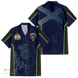 ScotsTee Shop Scottish MacKinnon Hunting Clan Scottish Crest and Scottish Thistle Sport Tartan Short Sleeve Shirt