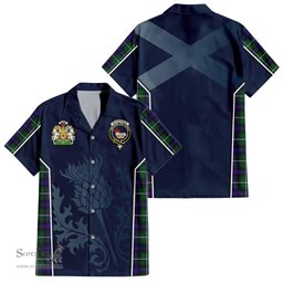 ScotsTee Shop Scottish MacDonald of the Isles Hunting Modern Clan Scottish Crest and Scottish Thistle Sport Tartan Short Sleeve Shirt