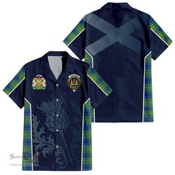 ScotsTee Shop Scottish Johnstone-Johnston Ancient Clan Scottish Crest and Scottish Thistle Sport Tartan Short Sleeve Shirt