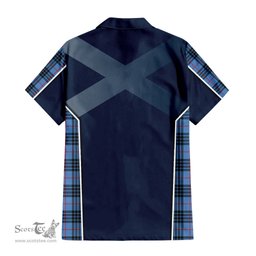 ScotsTee Shop Scottish MacKay Blue Clan Scottish Crest and Scottish Thistle Sport Tartan Short Sleeve Shirt