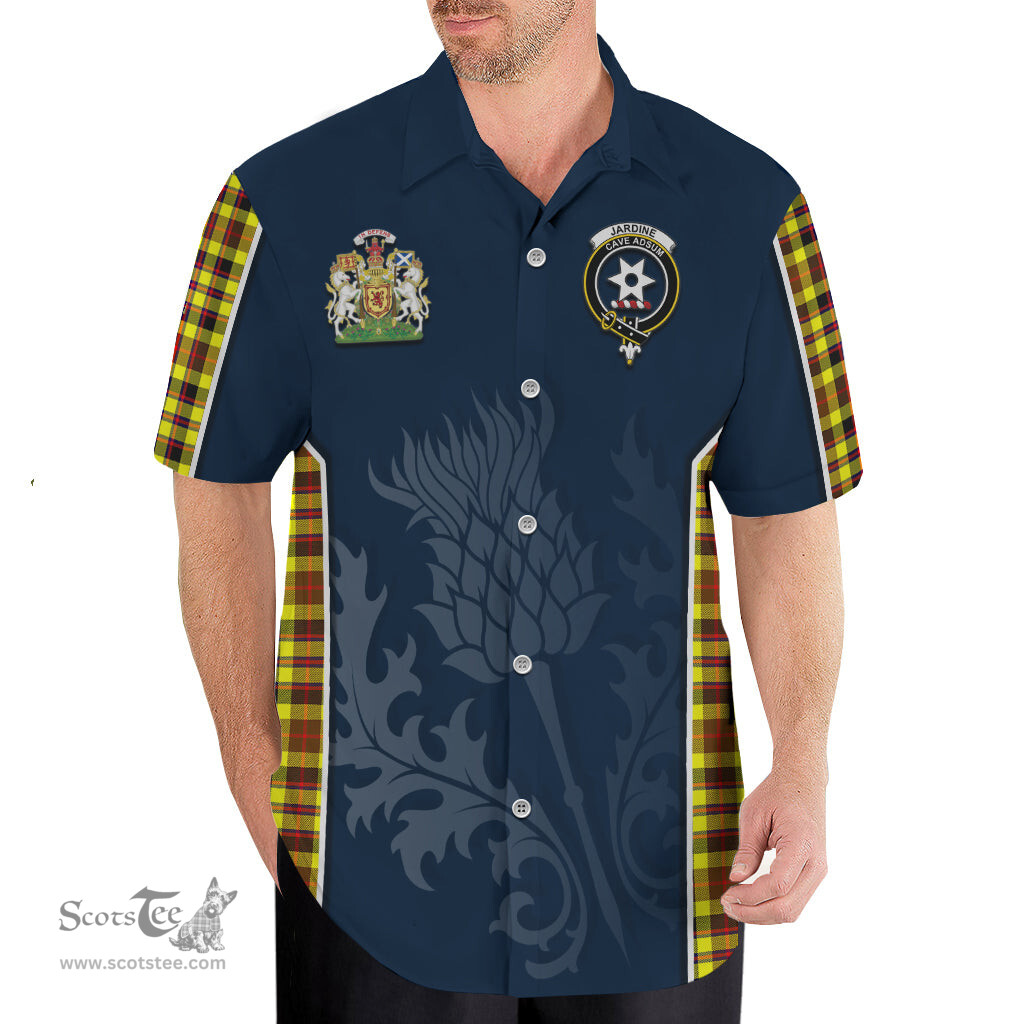 ScotsTee Shop Scottish Jardine Modern Clan Scottish Crest and Scottish Thistle Sport Tartan Short Sleeve Shirt