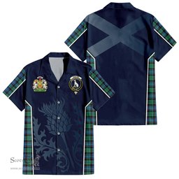 ScotsTee Shop Scottish Hunter Ancient Clan Scottish Crest and Scottish Thistle Sport Tartan Short Sleeve Shirt