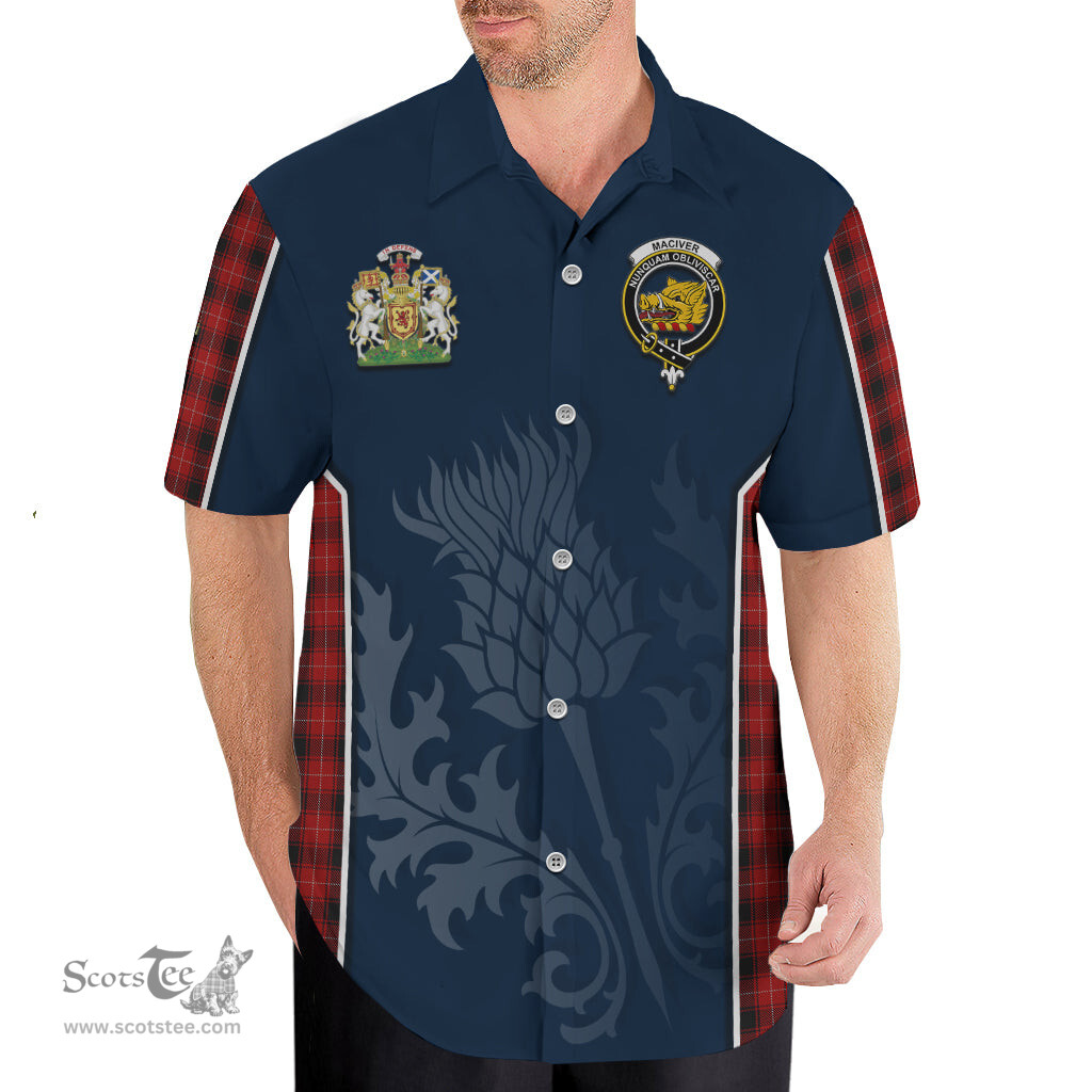 ScotsTee Shop Scottish MacIver Clan Scottish Crest and Scottish Thistle Sport Tartan Short Sleeve Shirt