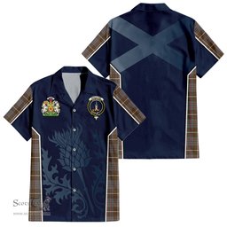 ScotsTee Shop Scottish MacIntyre Hunting Weathered Clan Scottish Crest and Scottish Thistle Sport Tartan Short Sleeve Shirt