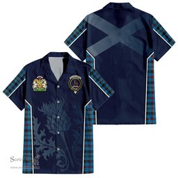 ScotsTee Shop Scottish MacCorquodale Clan Scottish Crest and Scottish Thistle Sport Tartan Short Sleeve Shirt