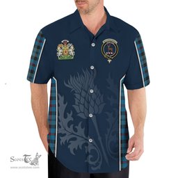 ScotsTee Shop Scottish MacCorquodale Clan Scottish Crest and Scottish Thistle Sport Tartan Short Sleeve Shirt