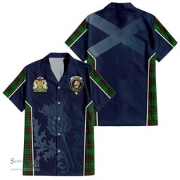 ScotsTee Shop Scottish Kirkaldy Clan Scottish Crest and Scottish Thistle Sport Tartan Short Sleeve Shirt