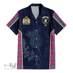 ScotsTee Shop Scottish Lindsay Ancient Clan Scottish Crest and Scottish Thistle Sport Tartan Short Sleeve Shirt
