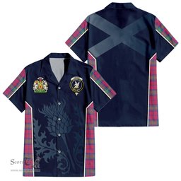 ScotsTee Shop Scottish Lindsay Ancient Clan Scottish Crest and Scottish Thistle Sport Tartan Short Sleeve Shirt